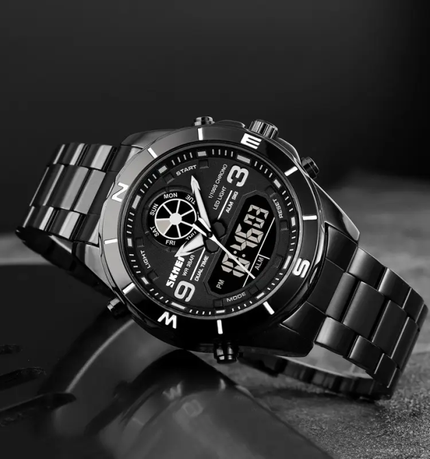 Часы мужские на стальном браслете Skmei 1839 (Черный с черным циферблатом) Киев - изображение 5