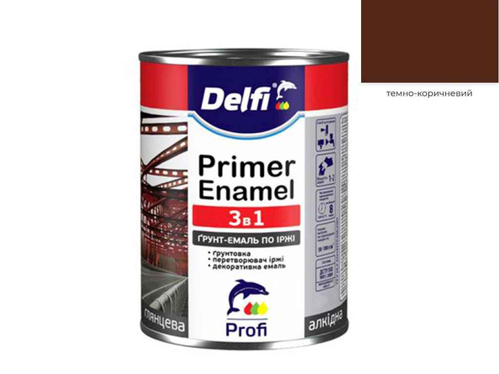 Грунт-эмаль по ржавчине 3 в 1, темно-коричневая, ТМ «Delfi» - 2,8 кг. Харьков - изображение 1