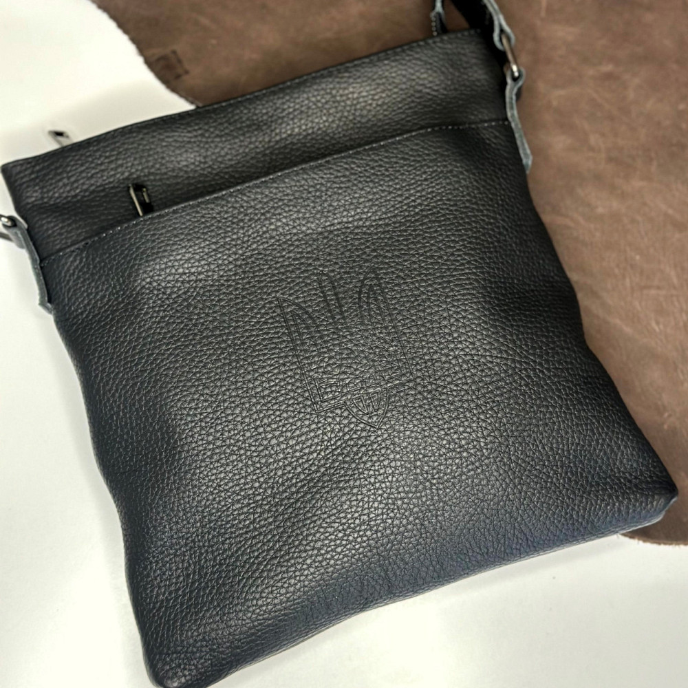 Шкіряна сумка через плече чоловіча Флеш Ап Герб чорна, сумка месенджер для хлопця 24*23 смMasterSem Київ - фото 1