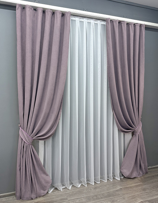 Комплект готовых штор VR-Textil Микровелюр Petek № 1493ш Лавандовый 100х290 см 2 шт (31-741) Киев - изображение 3