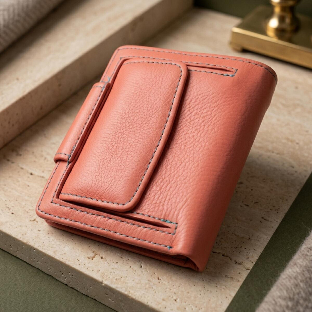 Стильный кожаный кошелек с монетницей снаружи для женщин ST Leather 19458 Оранжевый Киев - изображение 14