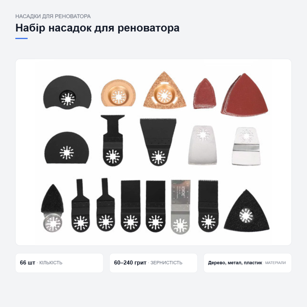 Набір насадок для реноватора 66 шт, пилки, шліфування, скребки, диски, універсальний комплект Київ - фото 6