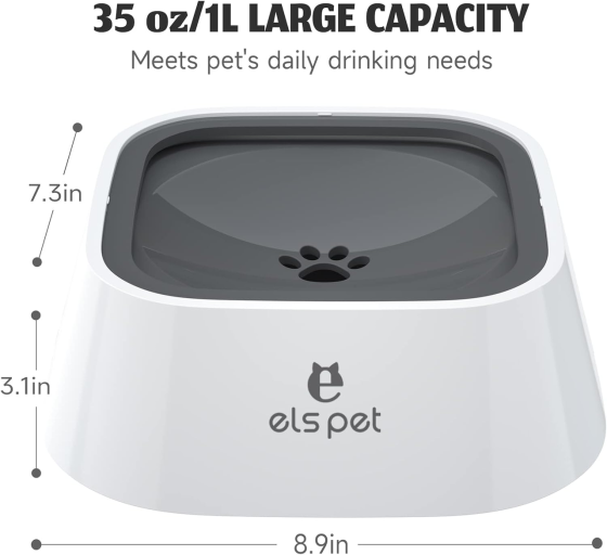 Дорожная миска ELS PET 1 л для собак и кошек — непроливайка с плавающим диском, медленное питье, нескользящая основа, серая Киев