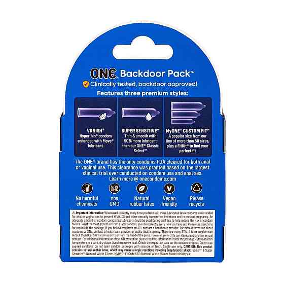 Презервативи ONE Backdoor 3 шт, картонна коробка (м'яте паковання!!!) Sex Aura Київ