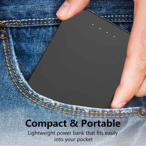 Повербанк 5000 мАг з вбудованим Lightning кабелем для iPhone, тонкий Power Bank, компактний, LED індикатор, 115 г Київ