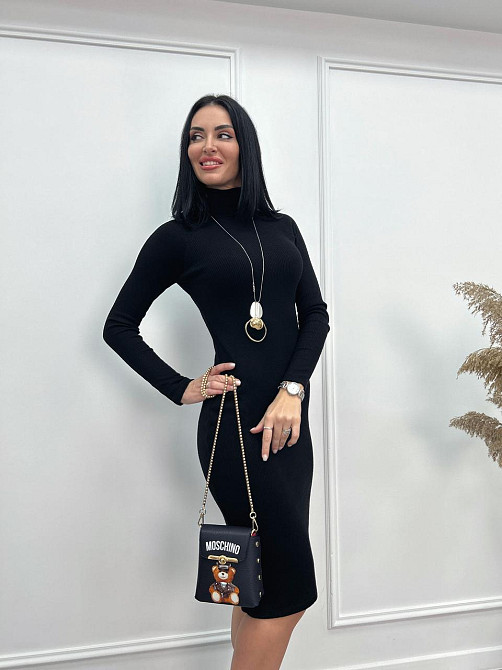 Жіноче плаття-гольф в рубчик "Marie" оптом | Батал Чорний, 50-52 Київ - фото 3