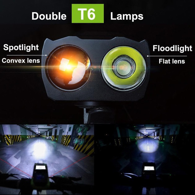 Фара велосипедна з велокомп'ютером і сигналом LED ліхтар з акумулятором і кріпленням звуковим сигналом світлодіодний передній Київ - фото 7