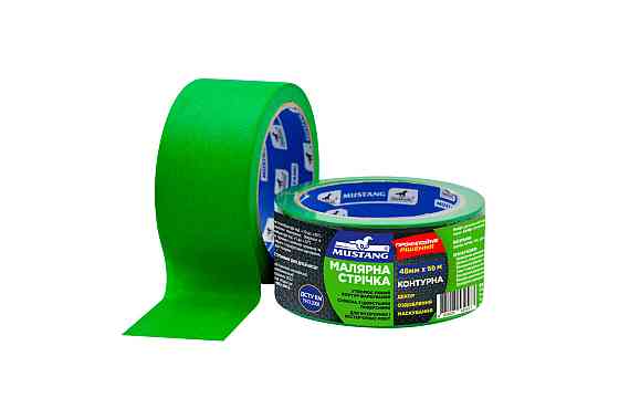 Малярна стрічка КОНТУРНА MUSTANG Зелена 48мм х 50м Рівне