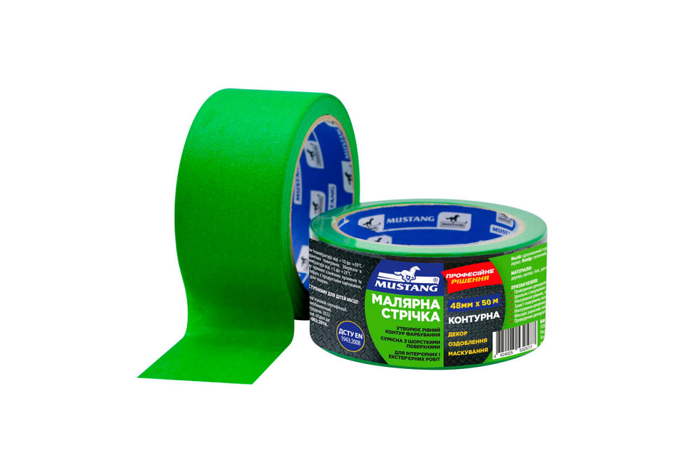 Малярная лента КОНТУРНАЯ MUSTANG Зеленая 48мм х 50м Ровно - изображение 1