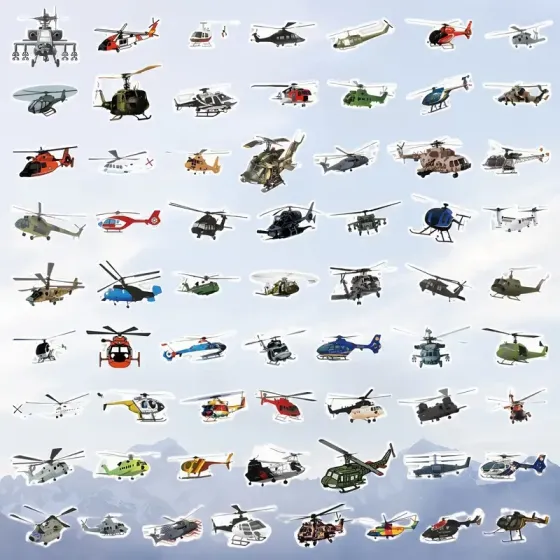 Набор наклеек с вертолётами 60 шт – водостойкие виниловые стикеры для декора Киев