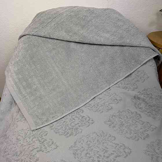 Простирадло-покривало жаккардове махрове 100% Бавовна GM TEXTILE 190x200см 400г/м2 (Світло-сірий з б Суми
