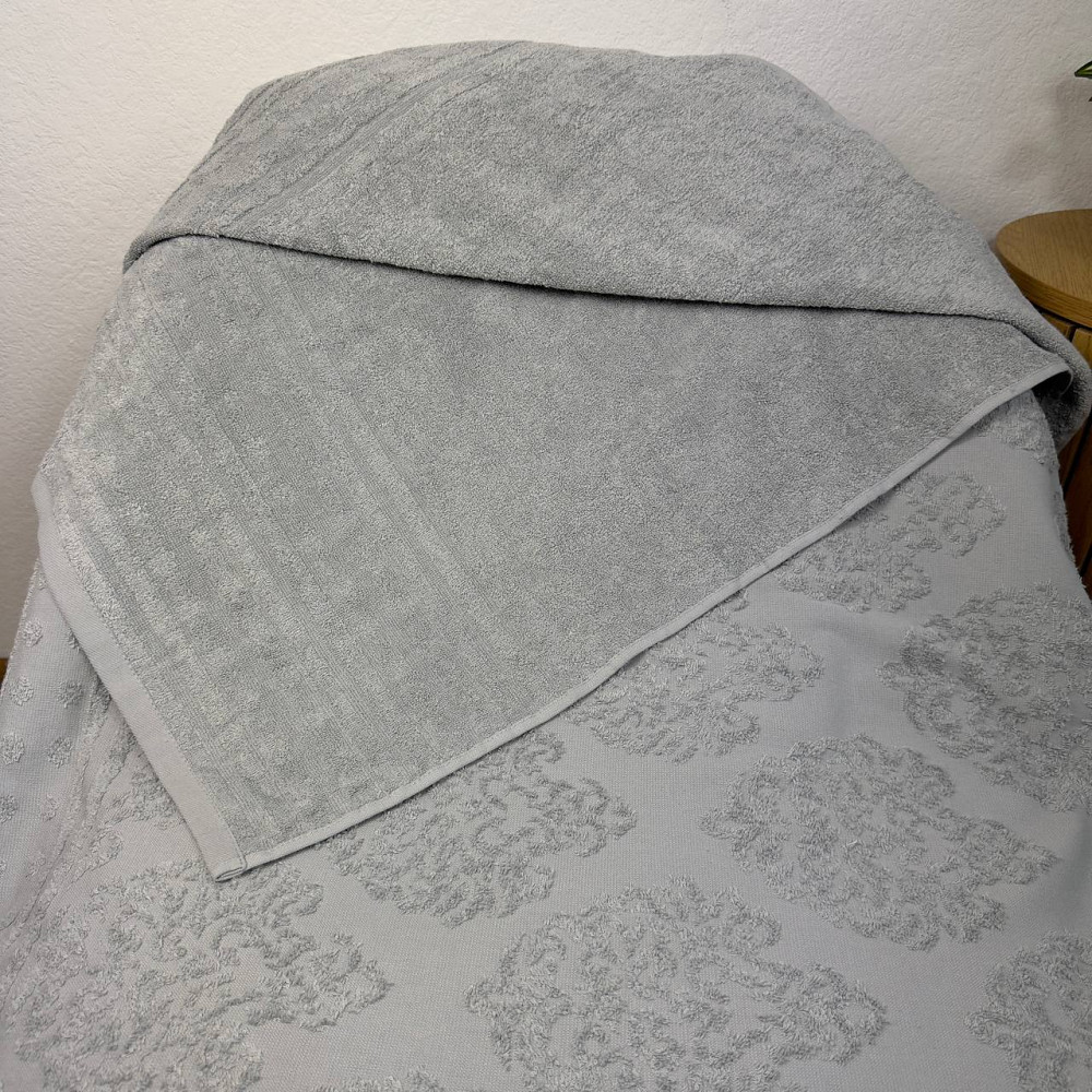 Простынь-покрывало жаккардовое махровое 100% Хлопок GM TEXTILE 190x200см 400г/м2 (Светло-серый с бирюзовым) Сумы - изображение 3