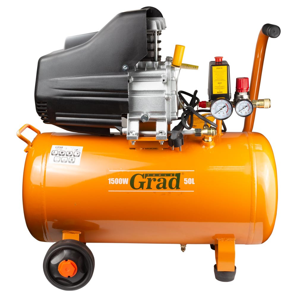 Grad Компрессор одноцилиндровый 1.5кВт 198л/мин 8бар 50л (2 крана) GRAD (7043565) Коломия - фото 8