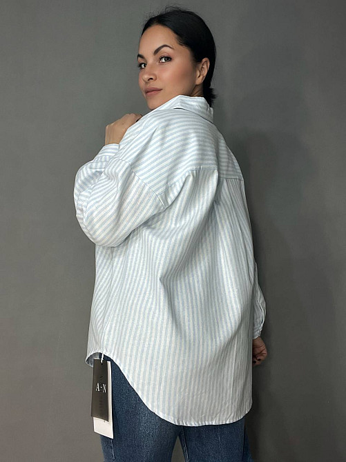 Рубашка женская A-N 25130-1 в полоску оверсайз хлопковая голубая, голубой, one size Киев - изображение 9
