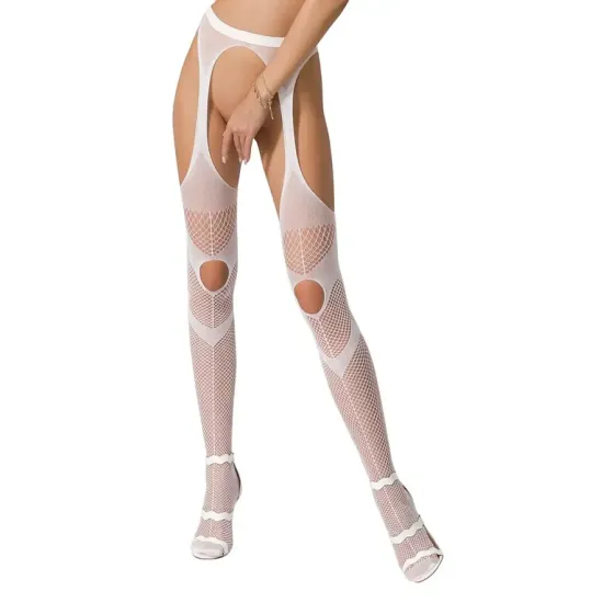 Еротичні колготки-бодістокінг Passion S009 white, імітація панчіх та пояса Львов