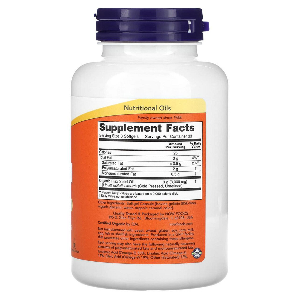 Льняна олія NOW Foods  Flax Oil 1000 мг 100 гел капс Київ - фото 2