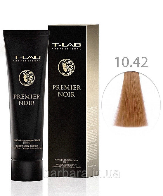 Крем-краска для волос T-LAB Professional Premier Noir Colouring Cream 10.42 Очень светлый блондин медно-перламутровый Киев - изображение 1