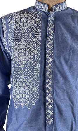 Молодежная мужская вышиванка из домотканого полотна на пуговицах. Киев