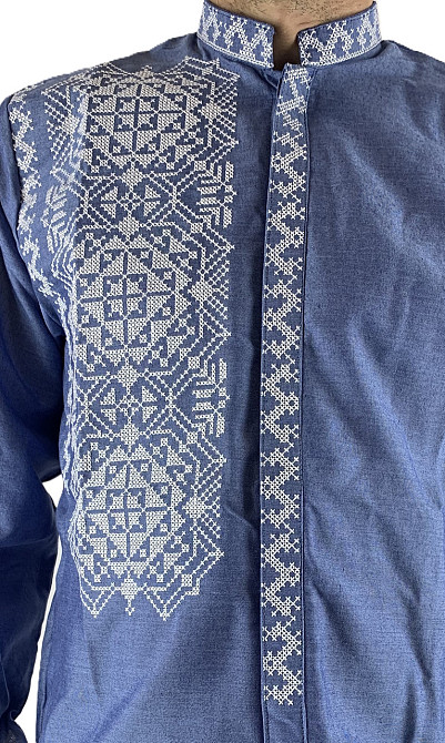 Молодежная мужская вышиванка из домотканого полотна на пуговицах. Киев - изображение 5