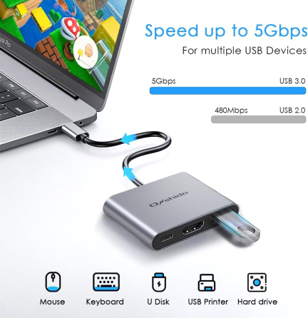 Портативная док-станция Onshida 3в1 USB-C HDMI адаптер 4K 100W для Nintendo Switch MacBook серый Киев