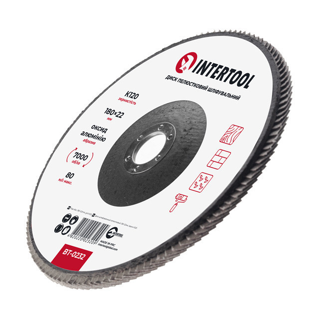 Диск шлифовальный лепестковый, 180×22 мм, зерно K120, 7000 об/мин INTERTOOL BT-0232 Киев - изображение 3