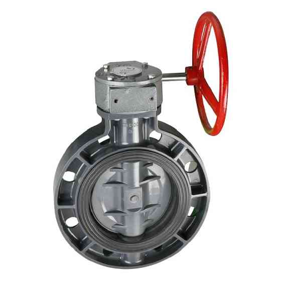 Дисковый межфланцевый затвор ПВХ Era с редуктором, d200 мм Киев