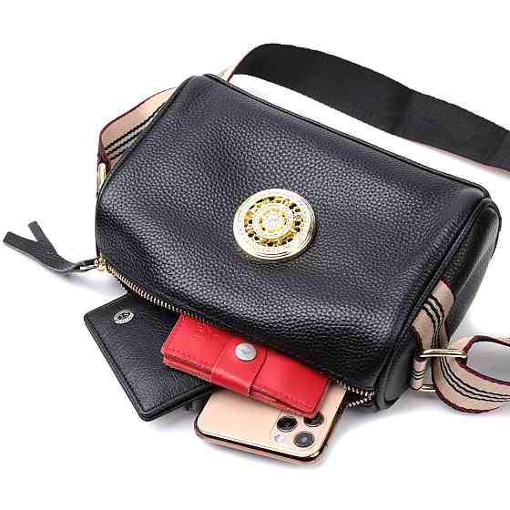 Жіноча сумка з прикрасою із натуральної шкіри Чорна (Vintage) Київ