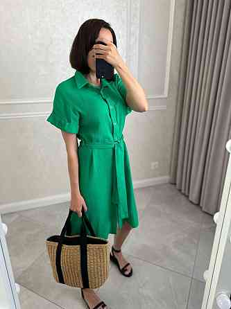 Жіноче легке базове плаття халат із поясом на ґудзиках турецька натуральна бавовна — муслін Трава, 48/50 Одеса