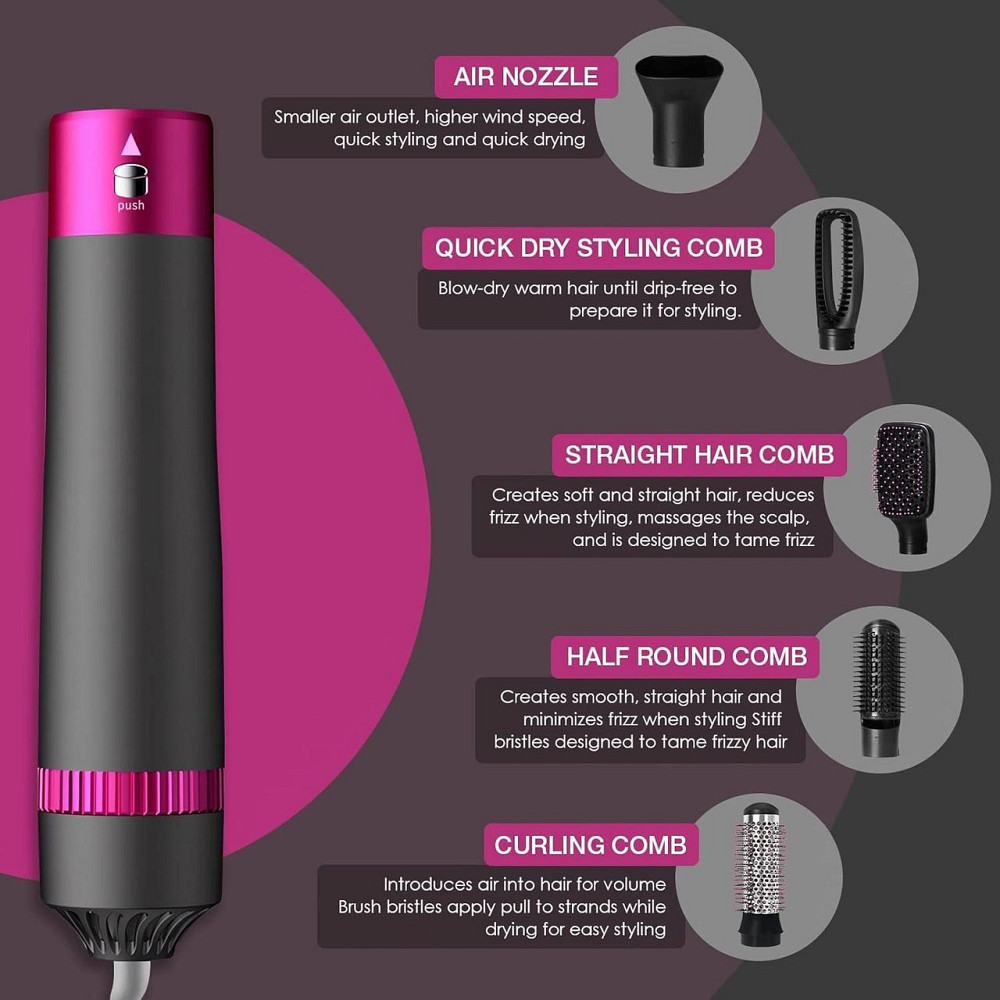 Фен-щетка 5 в 1 FACAIO, многофункциональный стайлер для укладки волос, завивка, выравнивание и сушка ионизация Киев - изображение 5