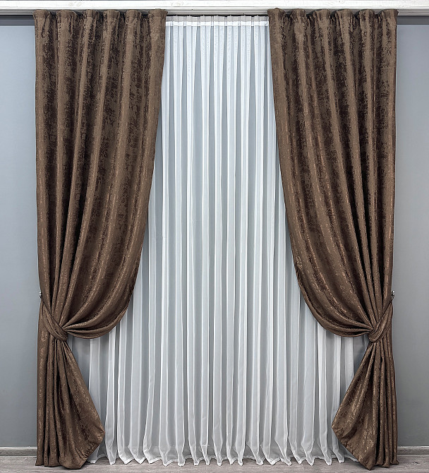 Комплект готовых штор VR-Textil Жаккард Sultan XO № 1557ш Коричневый 130х270 см 2 шт (39-105) Киев - изображение 2