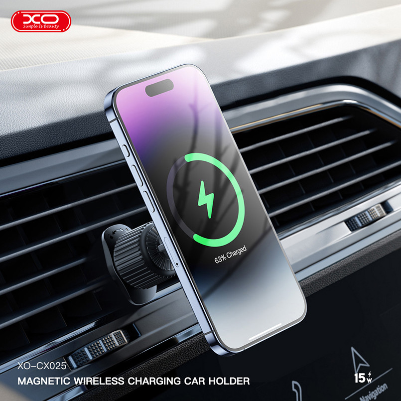Тримач телефону автомобільний XO з бездротовою зарядкою CX025 Magnetic Car Air Vent 15W чорний Львів - фото 9