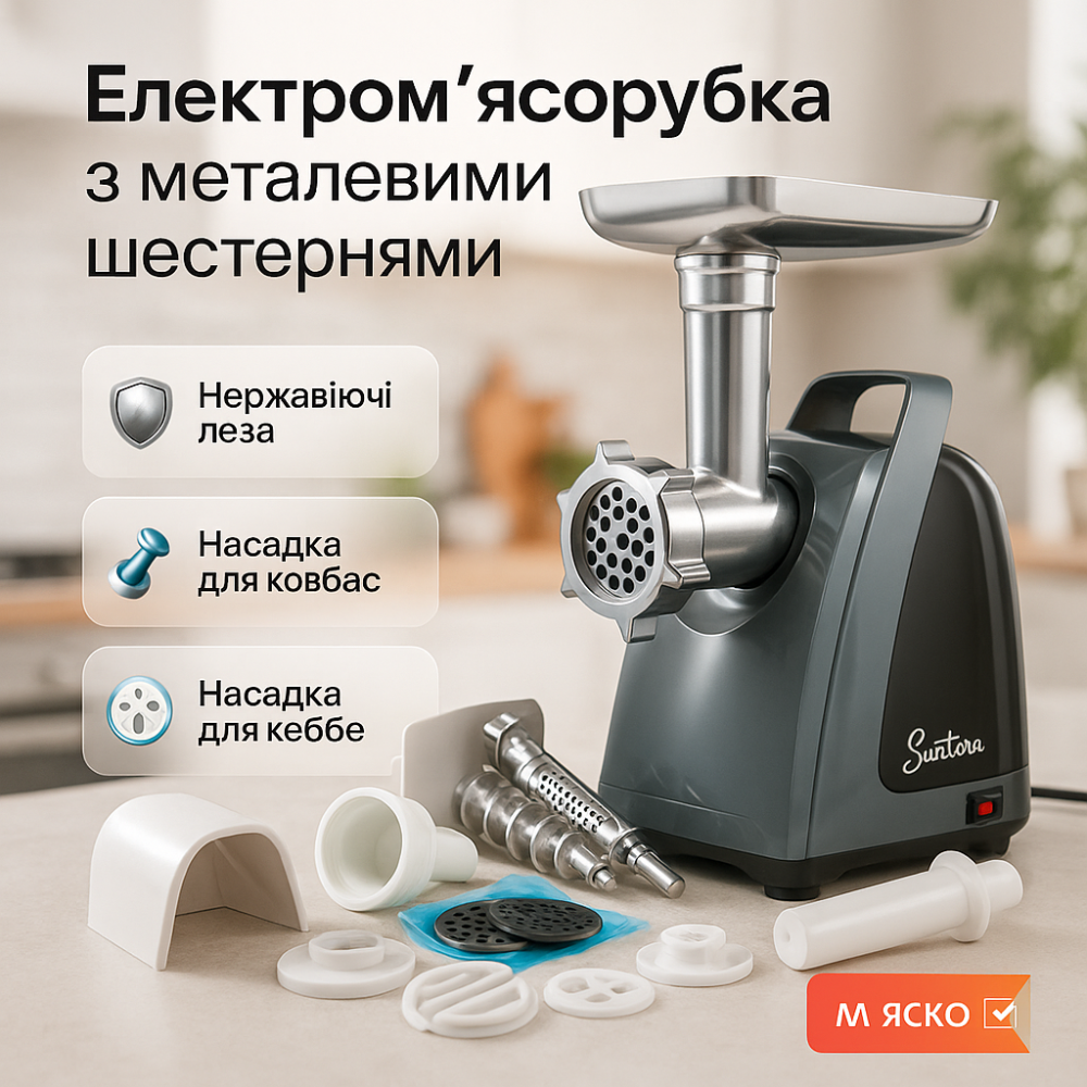 М'ясорубка-шатковка-терка Suntera SMG-5421B 1800 Вт, Електрична м'ясорубка 2500 'ясорубки з шинковкою IO-30 Львів - фото 17