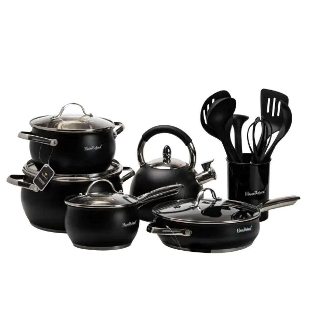 Набір посуду з нержавіючої сталі 12 предметів, чорний Київ - фото 7