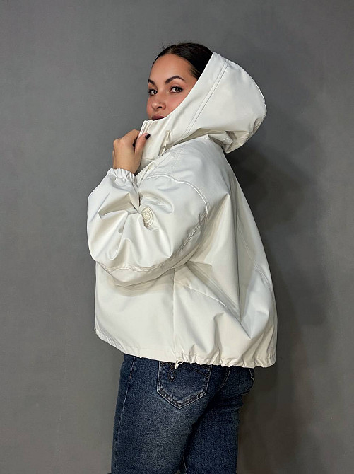 Куртка жіноча YZY 30046 вітрівка оверсайз з капюшоном one size, молочний, one size Київ - фото 2