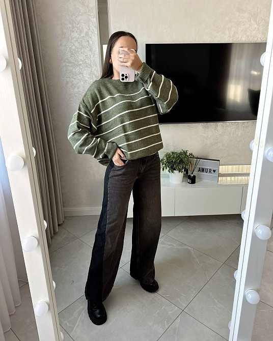 Женские стильные комбинированные джинсы super wide leg 42 Одесса - изображение 2