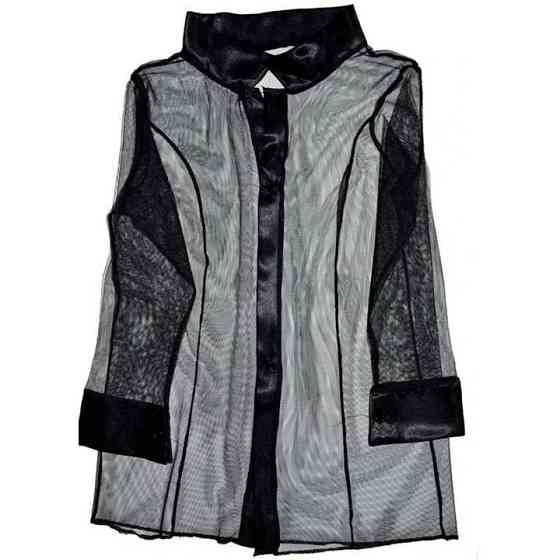 Короткий прозорий халат з імітацією класичної сорочки - Чорний - XS/S/M - Еротична білизна Вінниця