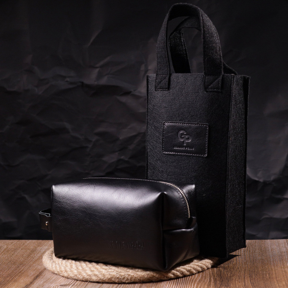 Нессесер мужской большого размера из гладкой кожи на молнии Украина GRANDE PELLE 16767 Черный Киев - изображение 1