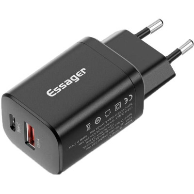 Зарядний пристрій Essager 1xUSB + 1xUSB-C PD30W black (ECTPQS-ZTB01) Вінниця - фото 1