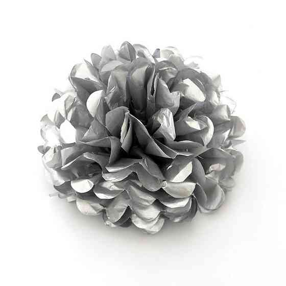 Помпон бумажный для праздника 15 см серебристый Киев