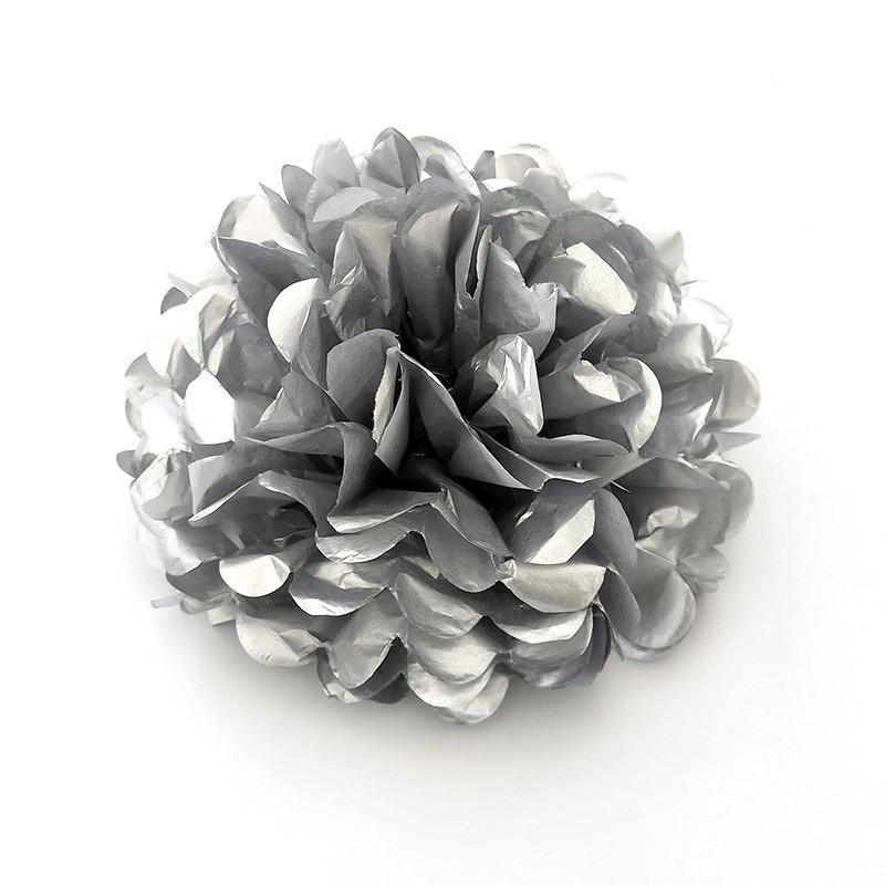 Помпон бумажный для праздника 15 см серебристый Киев - изображение 1