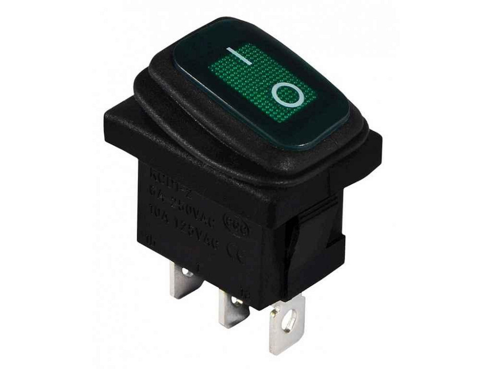 Перемикач 1 клав. вологозах. зелений з підсвічуванням KCD1-2-101NW GR/B 220V ТМ АСКО Київ - фото 1