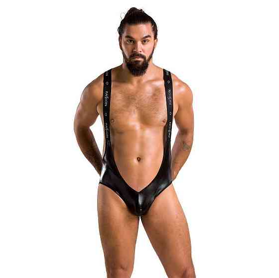 Мужское открытое боди Passion 027 BRUNO XXL/XXXL Black, под латекс, на лямках Sex Aura Киев