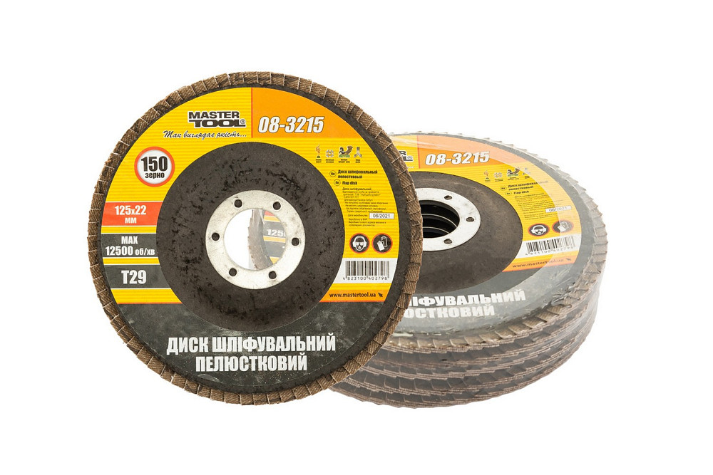 Диск шліфувальний пелюстковий конусний MASTERTOOL Т29 зерно 150 125×22 мм 5 шт 08-3215PC Коломия - фото 3