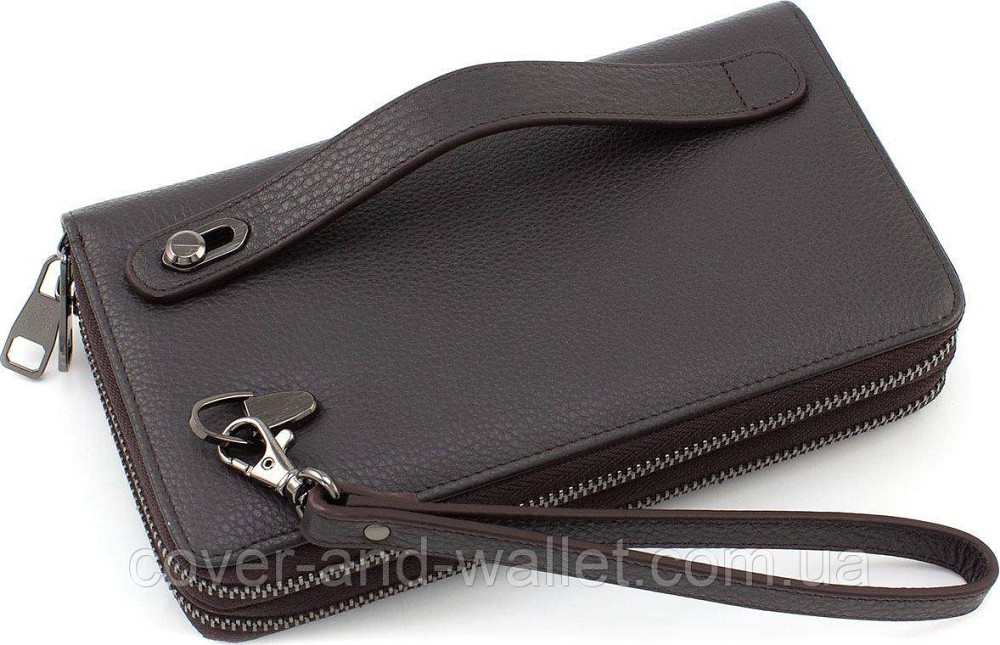 Мужская кожаная барсетка на две молнии коричневого цвета Marco Coverna B5902B Киев - изображение 9