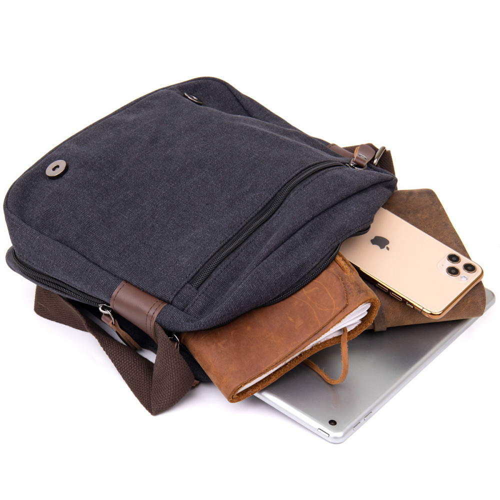 Сумка почтальонка текстильна Чорна (Vintage) Київ - фото 1