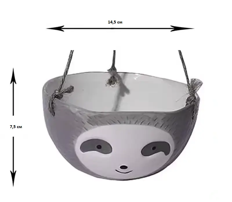 Підвісний квітковий горщик кашпо у вигляді Лінивця (Сірий) Вінниця - фото 4