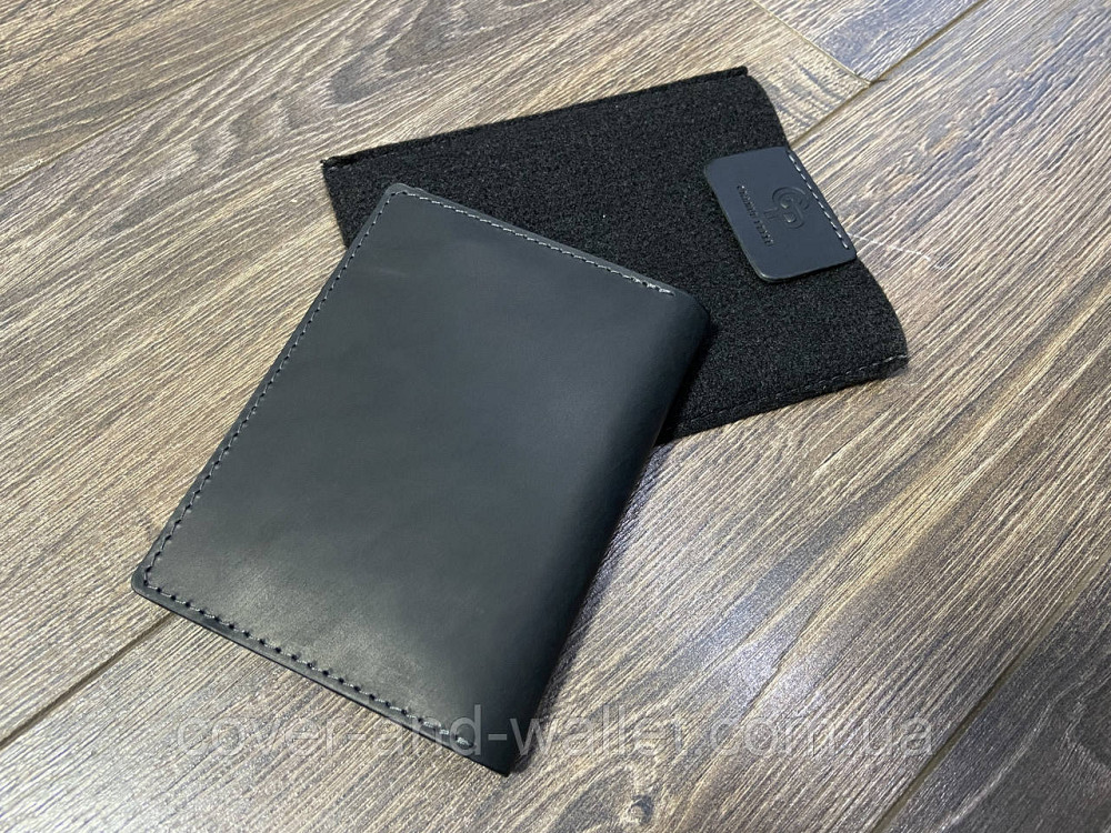 Черная кожаная обложка на права и паспорт ручной роботы Grande Pelle Киев - изображение 3