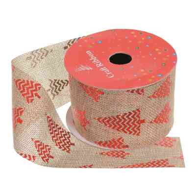 Стрічка на ялинку Jumi з візерунком ялинки, сніжинки 6,3 см х 2,7 м, джут (5900410698536_1) Вінниця