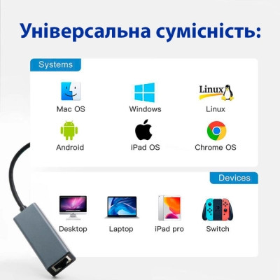 Адаптер Dynamode USB3.0 Type-C to 1000/100 Mbit/s RJ-45 (RTL8153) 0.13 m (DM-AD-GLAN-C) Вінниця - фото 10