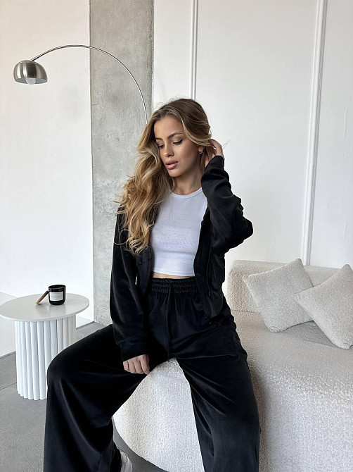 Женский повседневный костюм двойка: кофта и штаны велюр Черный, 46/48 Одесса - изображение 9